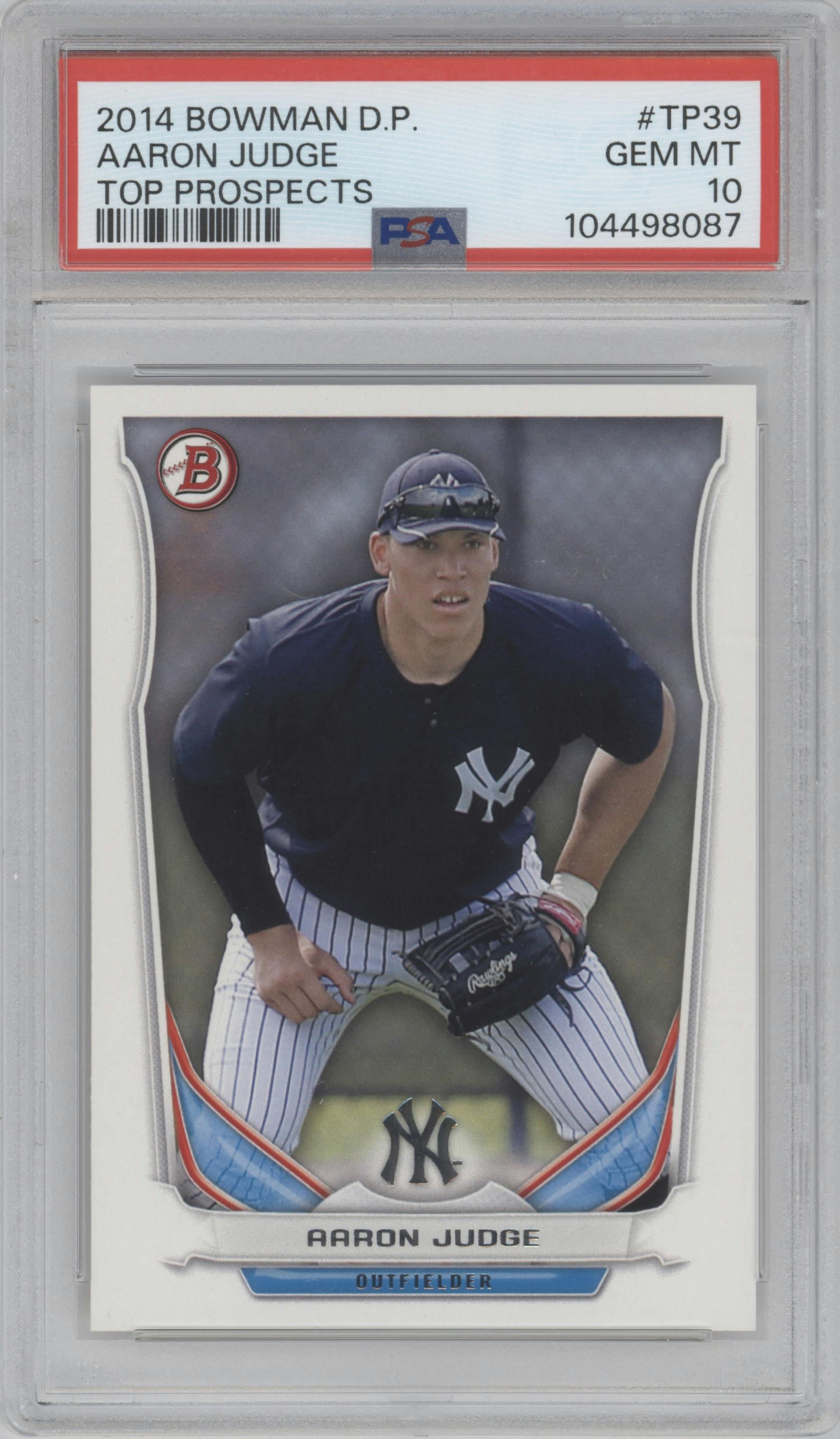 Aaron Judge from the 2014 Bowman Draft  set graded by PSA and given an overall grade of 10.