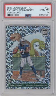 Anthony Richardson from the 2023 Donruss Optic set graded by PSA and given an overall grade of 10.