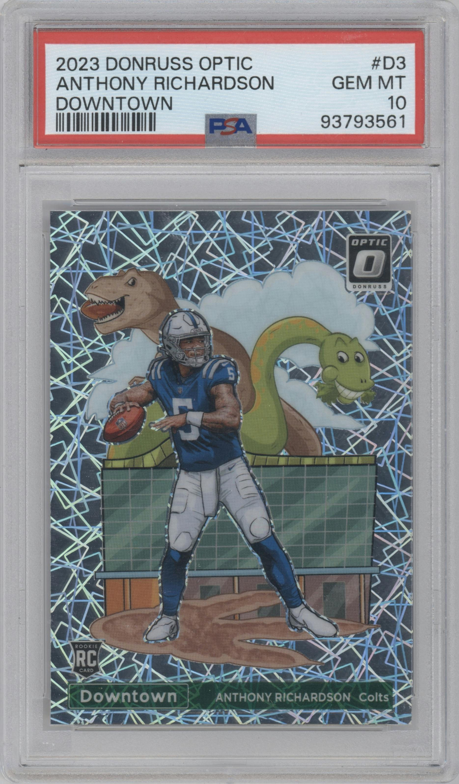 Anthony Richardson from the 2023 Donruss Optic set graded by PSA and given an overall grade of 10.