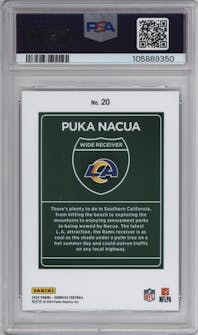Puka Nacua from the 2024 Donruss set graded by PSA and given an overall grade of 9.
