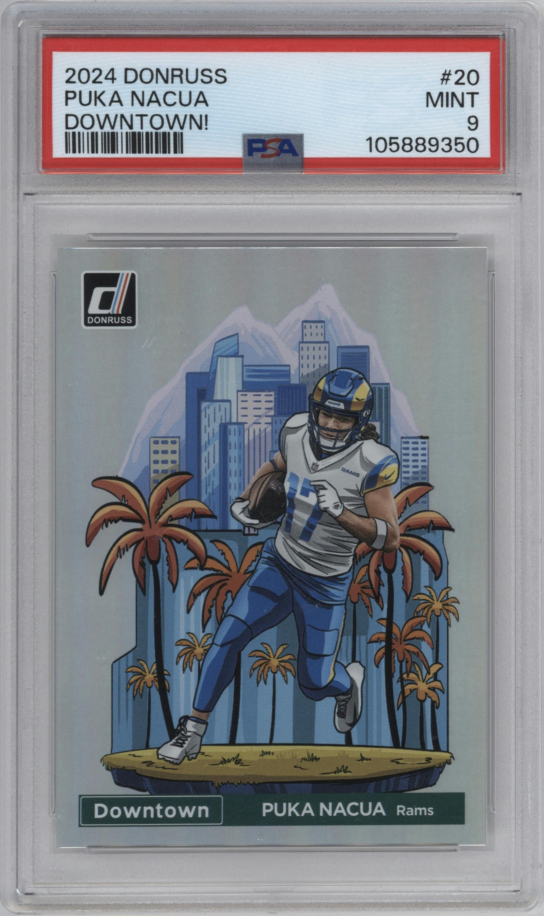 Puka Nacua from the 2024 Donruss set graded by PSA and given an overall grade of 9.
