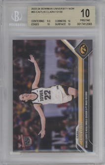 Caitlin Clark from the 2023-24 Bowman U Now set graded by Beckett and given an overall grade of 10.