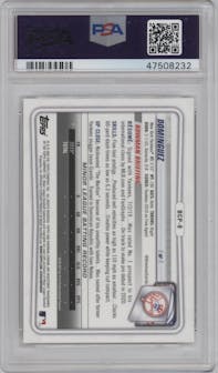 Jasson Dominguez from the 2020 Bowman set graded by PSA and given an overall grade of 9.