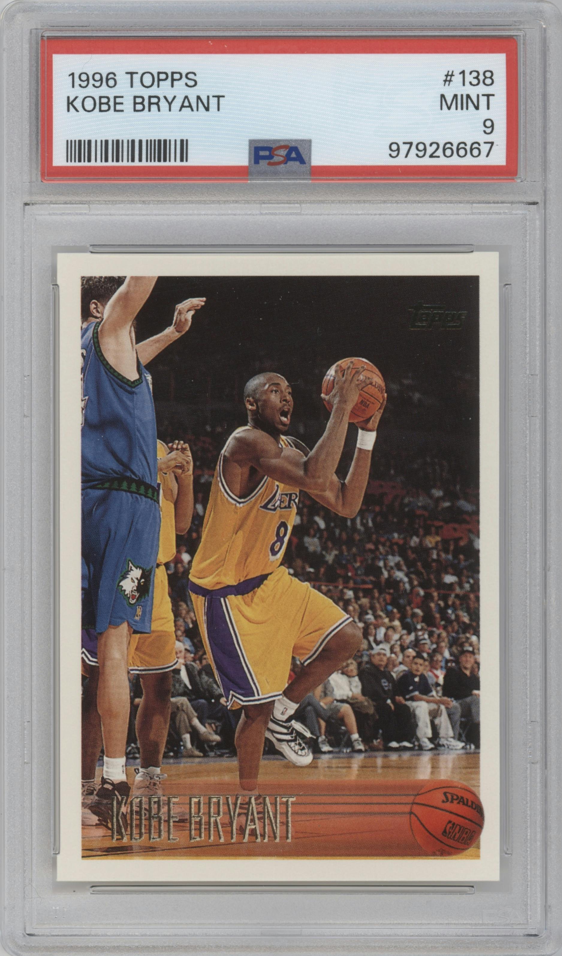 Kobe Bryant  from the 1996-97 Topps set graded by PSA and given an overall grade of 9.