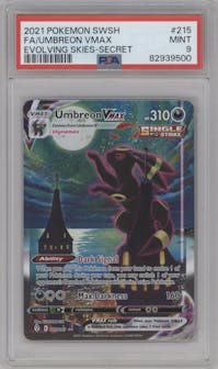 Umbreon VMAX from the 2021 Pokemon SWSH set graded by PSA and given an overall grade of 9.