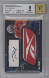Tom Brady from the 2009 Topps Unique set graded by Beckett and given an overall grade of 8.