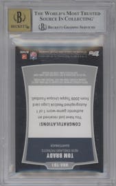 Tom Brady from the 2009 Topps Unique set graded by Beckett and given an overall grade of 8.