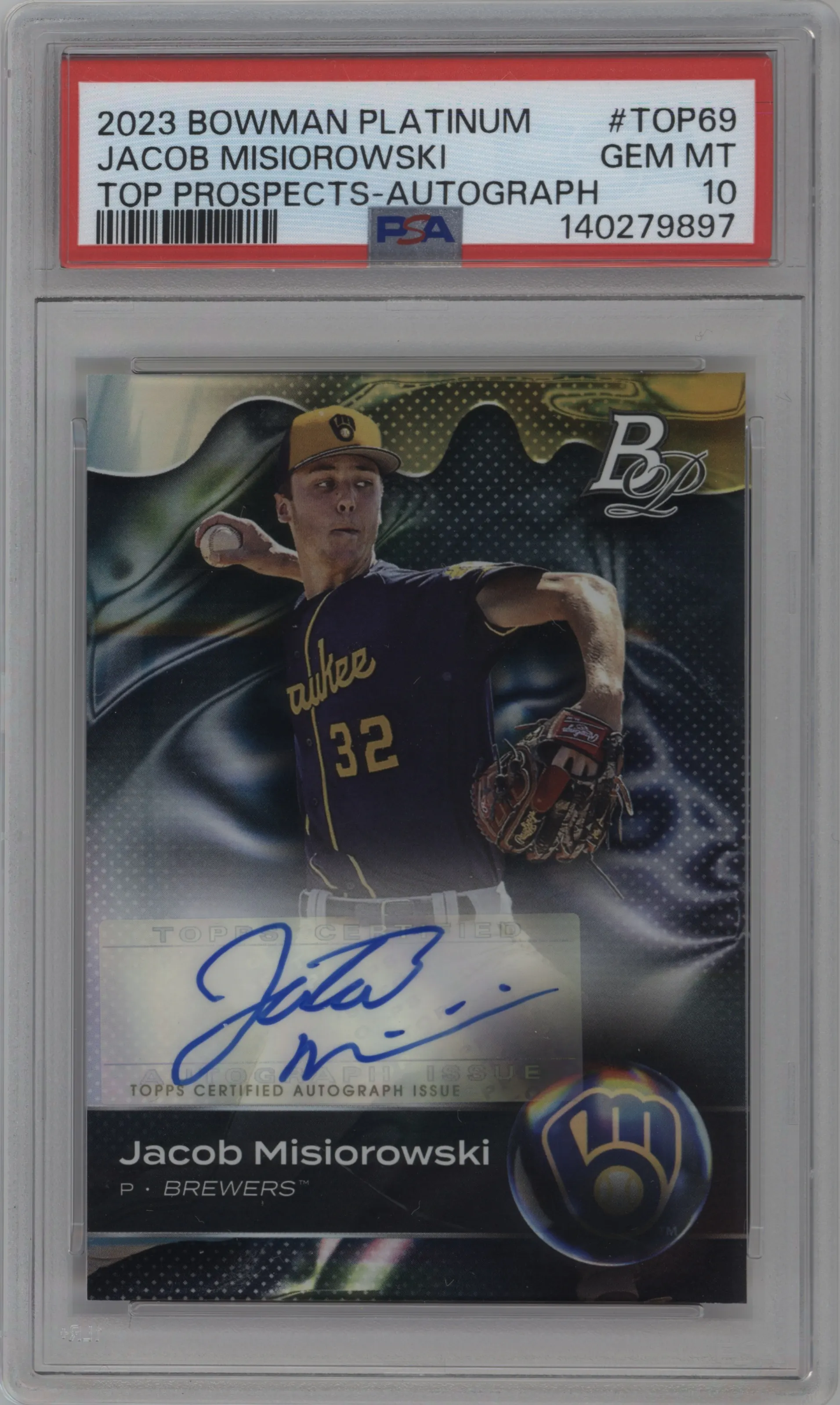 2023 Bowman Platinum Top Pros.Auto Jacob Misiorowski #TOP-69 PSA 10