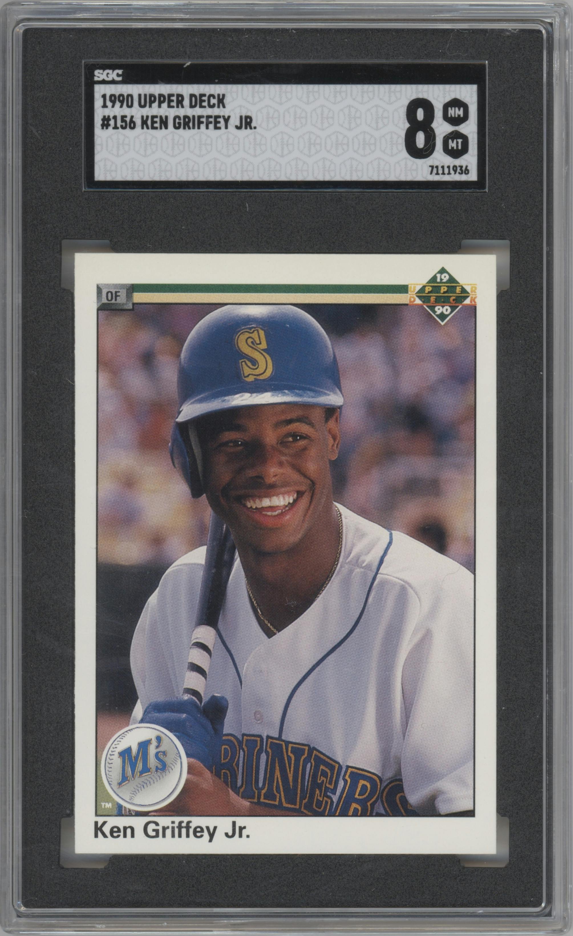 Ken Griffey Jr. from the 1990 Upper Deck set graded by SGC and given an overall grade of 8.