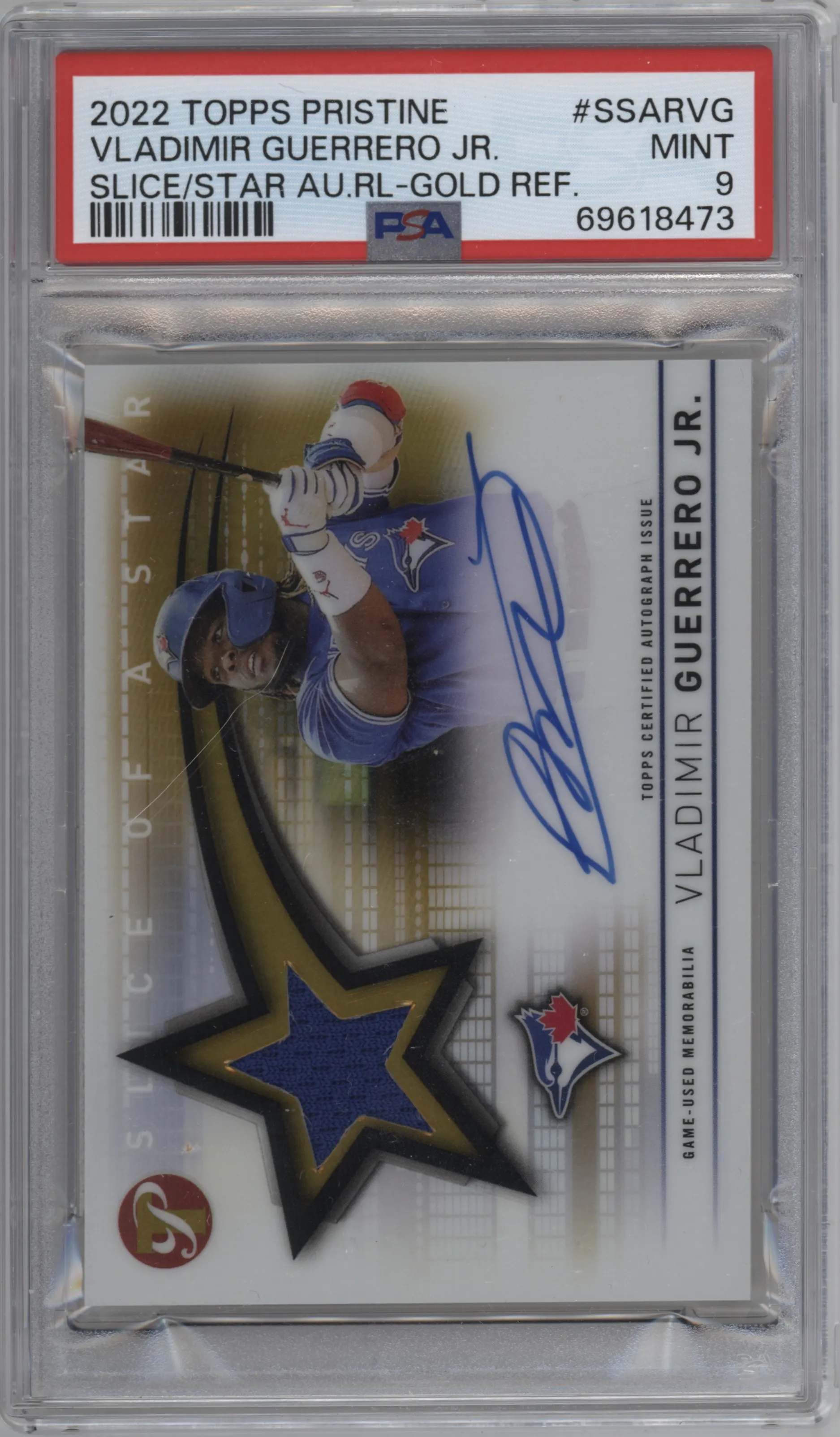 2022 Topps Pristine SOTS Auto Relic Vladimir Guerrero Jr. Gold Refractor #SSAR-VG PSA 9