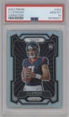 C.J. Stroud from the 2023 Panini Prizm set featuring a Silver Prizm parallel graded by PSA and given an overall grade of 10.