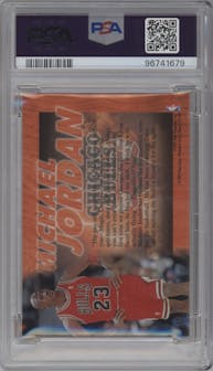 Michael Jordan from the 1997-98 Fleer set graded by PSA and given an overall grade of 8.
