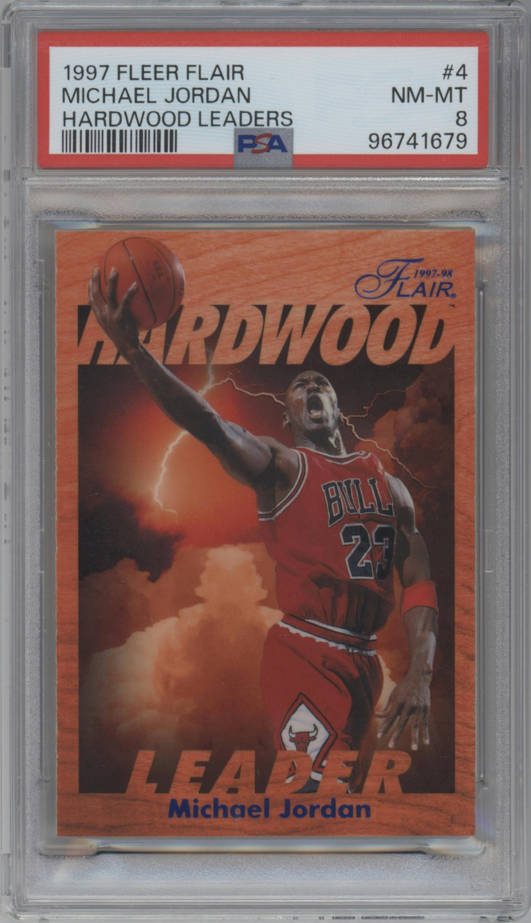 Michael Jordan from the 1997-98 Fleer set graded by PSA and given an overall grade of 8.