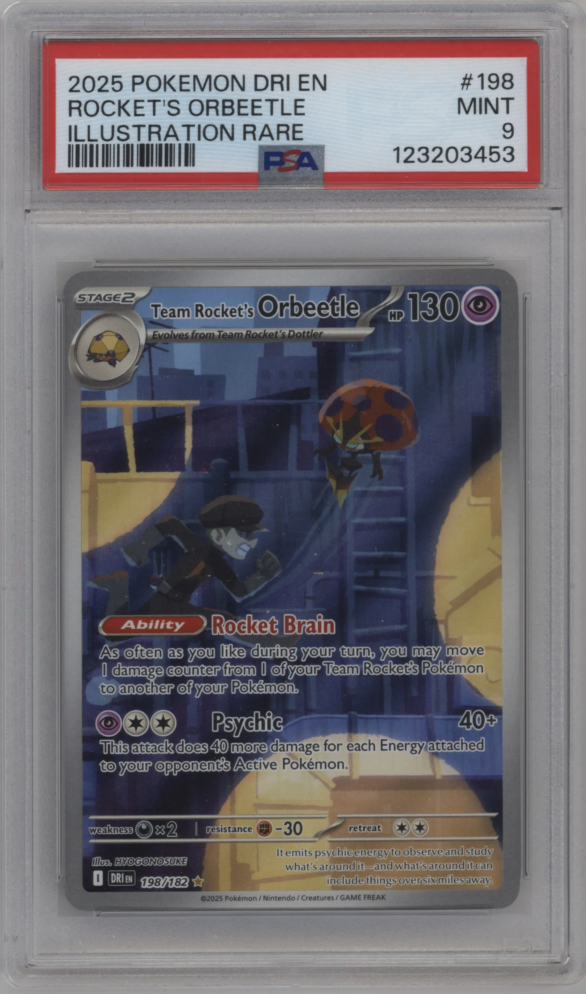 2025 Pokemon SV Destined Rivals Team Rocket's Orbeetle #198 PSA 9