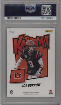  Joe Burrow from the 2024 Panini Absolute set graded by PSA and given an overall grade of 10.