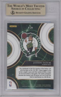 Jayson Tatum from the 2017-18 Panini Select set graded by Beckett and given an overall grade of 9.5.