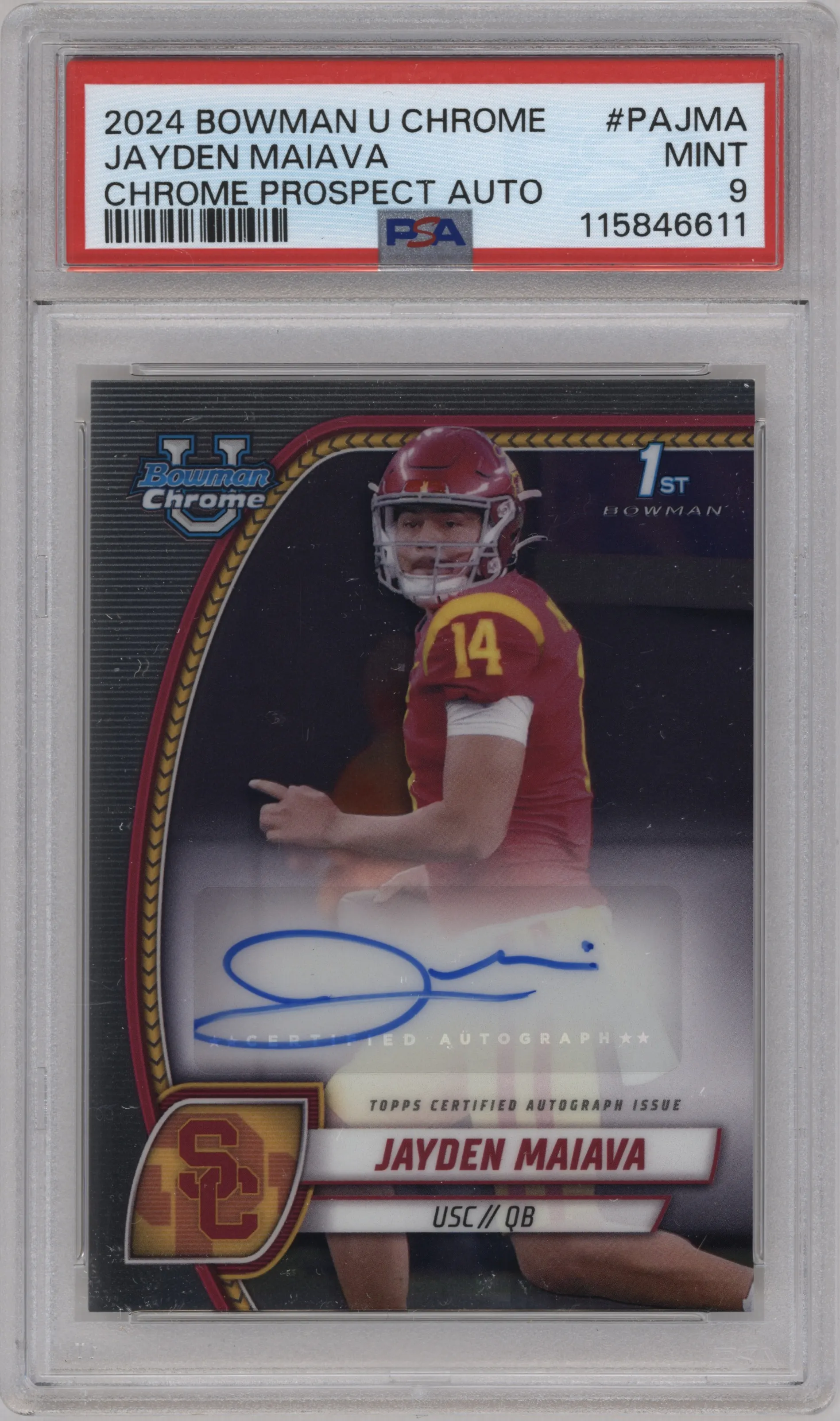 2024 Bowman University Chrome Pros.Auto Jayden Maiava #PA-JMA PSA 9