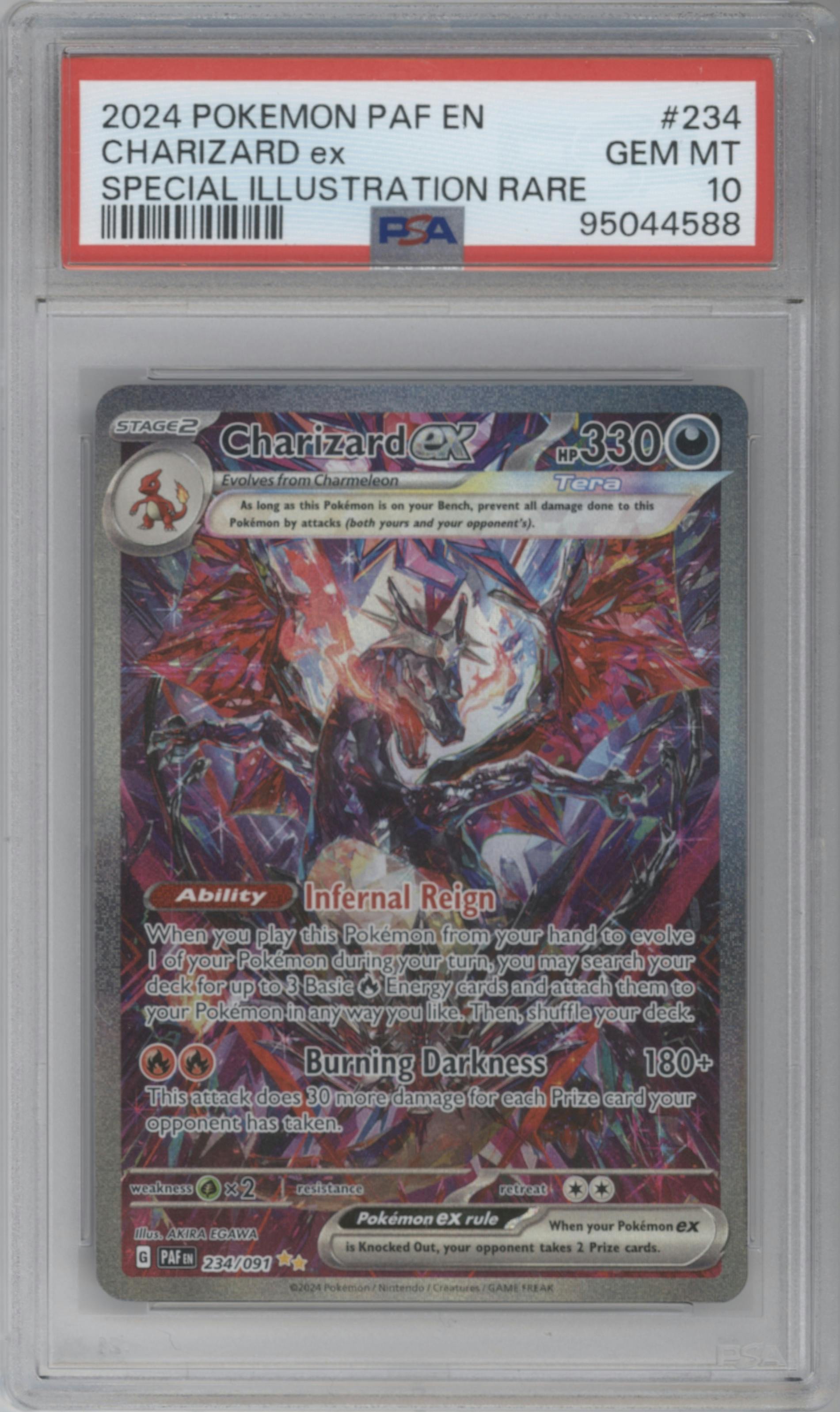 Charizard ex from the 2024 Pokemon SV set graded by PSA and given an overall grade of 10.
