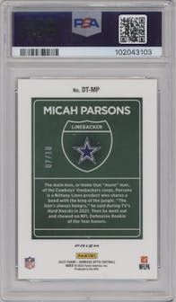 Micah Parsons from the 2022 Panini Donruss Optic set featuring a Gold parallel graded by PSA and given an overall grade of 9.