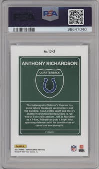 Anthony Richardson from the 2023 Donruss Optic set graded by PSA and given an overall grade of 10.