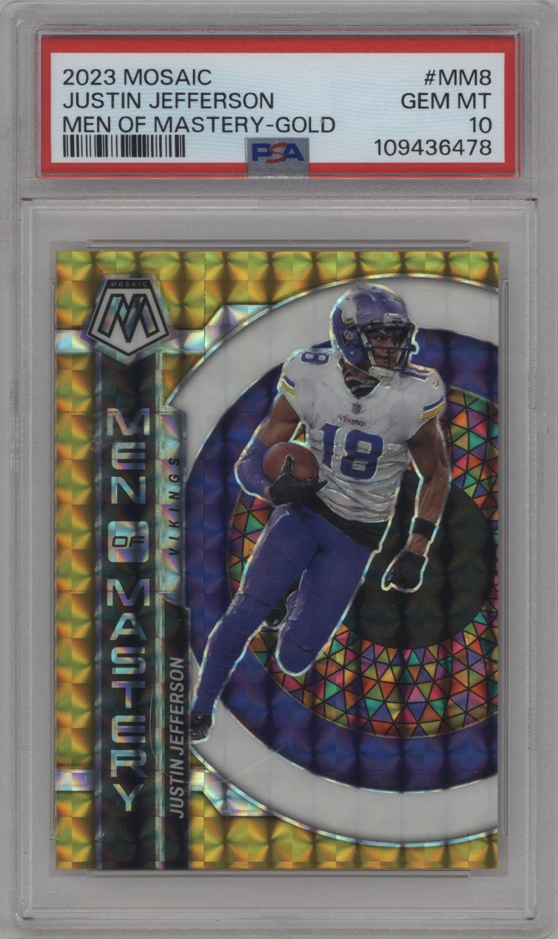 2023 Panini Mosaic Men of Mastery Justin Jefferson Gold Mosaic PSA 10
