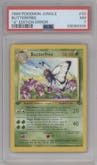 Butterfree from the 1999 Pokemon set featuring a "d" Edition Error parallel graded by PSA and given an overall grade of 7.