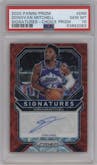 Donovan Mitchell from the 2020-21 Panini Prizm set featuring a Choice Prizms parallel graded by PSA and given an overall grade of 10.