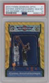 Giannis Antetokounmpo from the 2020-21 Panini Donruss Optic set featuring a Gold Wave parallel graded by PSA and given an overall grade of 10.