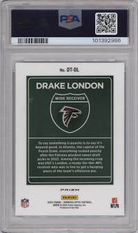 Drake London from the 2022 Panini Donruss Optic set graded by PSA and given an overall grade of 9.