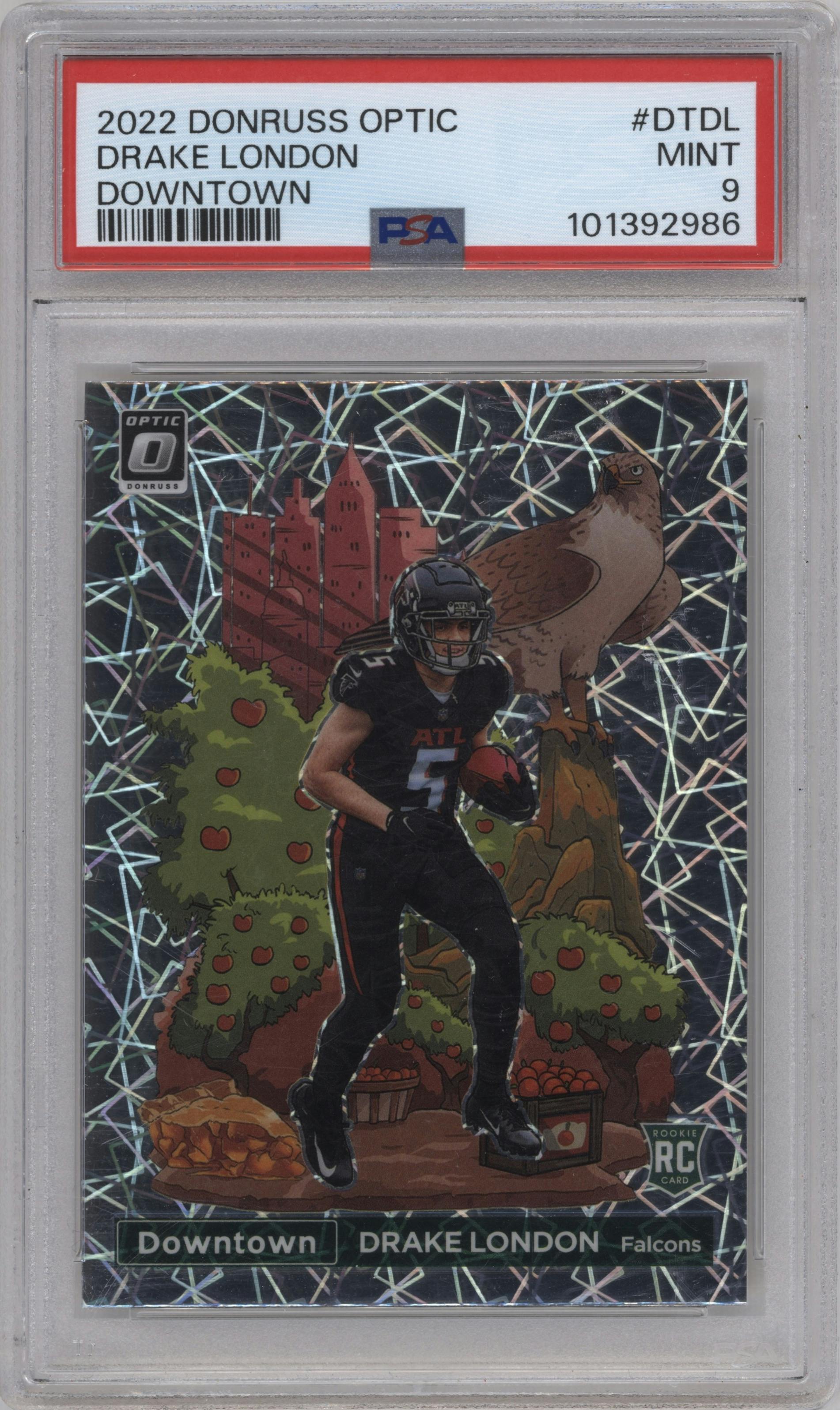 Drake London from the 2022 Panini Donruss Optic set graded by PSA and given an overall grade of 9.