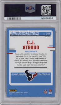 C.J. Stroud from the 2023 Donruss Optic set featuring a  Purple Shock parallel graded by PSA and given an overall grade of 10.