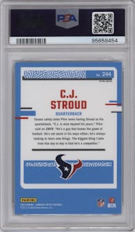 C.J. Stroud from the 2023 Donruss Optic set featuring a  Purple Shock parallel graded by PSA and given an overall grade of 10.
