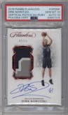 Dirk Nowitzki from the 2018-19 Panini Flawless set featuring a Ruby parallel graded by PSA and given an overall grade of 10.