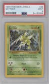 Scyther from the 1999 Pokemon set graded by PSA and given an overall grade of 9.