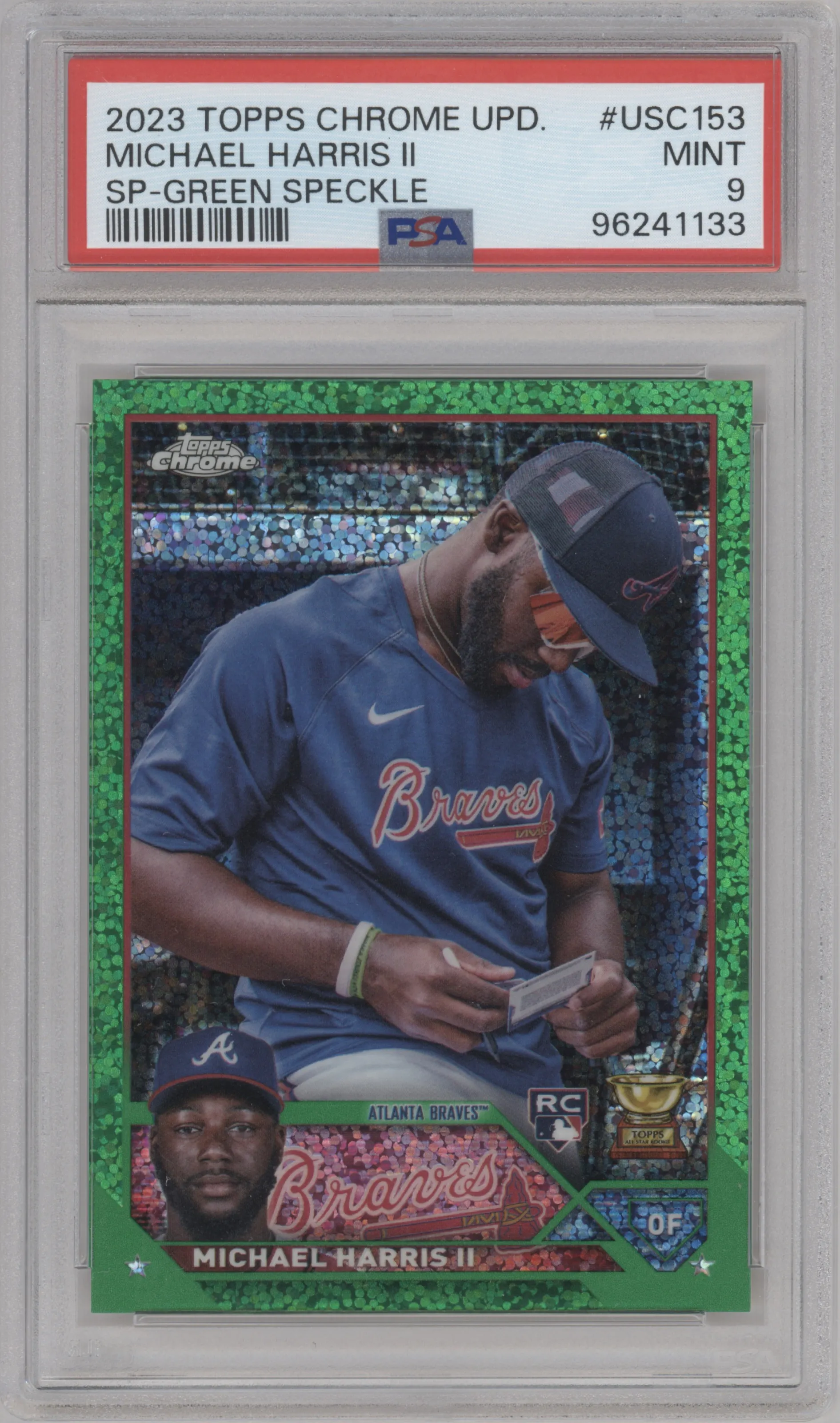 2023 Topps Chrome Update Variation Michael Harris II Green Speckle Refractor #USC153 PSA 9