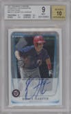 Bryce Harper from the 2011 Bowman Chrome set featuring a Refractor parallel graded by Beckett and given an overall grade of 9.