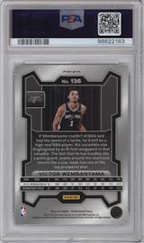Victor Wembanyama from the 2023-24 Panini Prizm set featuring a Silver Prizm  parallel graded by PSA and given an overall grade of 10.