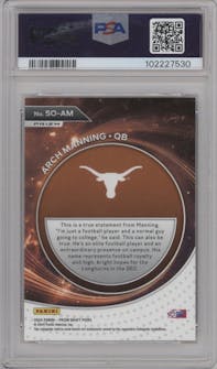 Arch Manning from the 2024 Panini Prizm Draft Picks set featuring a Red Ice parallel graded by PSA and given an overall grade of 10.