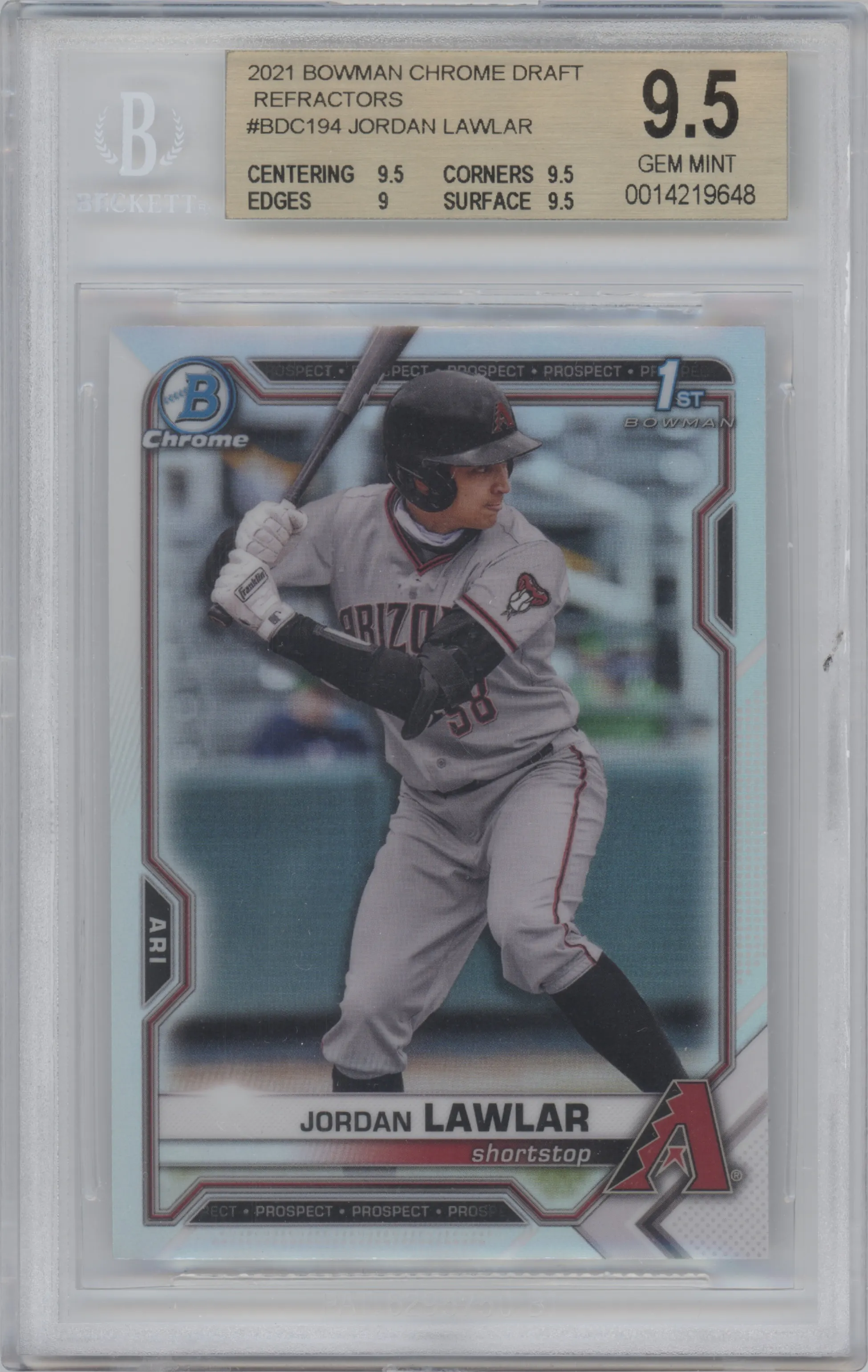 2021 Bowman Draft Chrome Jordan Lawlar Refractor BGS 9.5