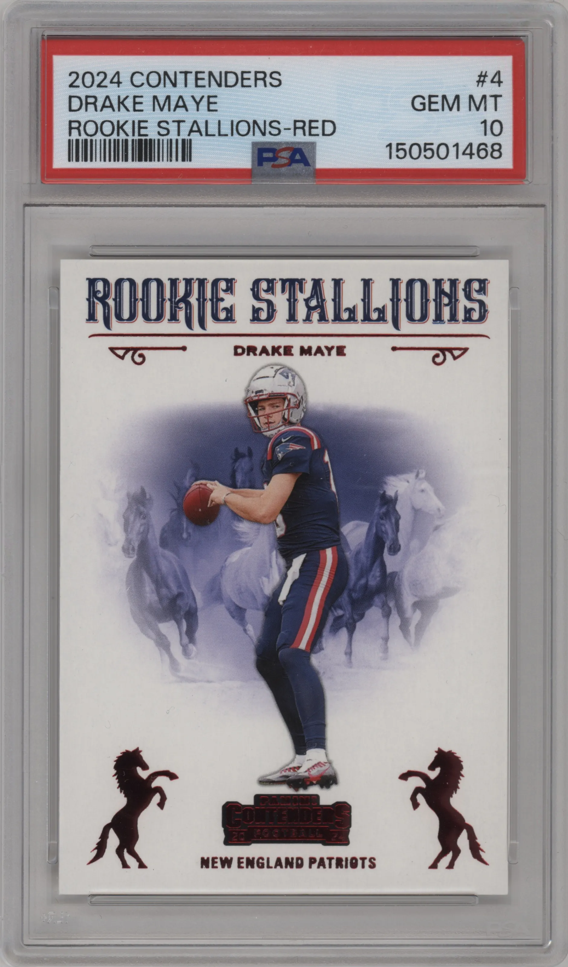 2024 Panini Contenders Rookie Stallions Drake Maye Red PSA 10