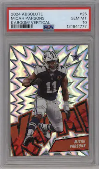 Micah Parsons from the 2024 Panini Absolute set graded by PSA and given an overall grade of 10.
