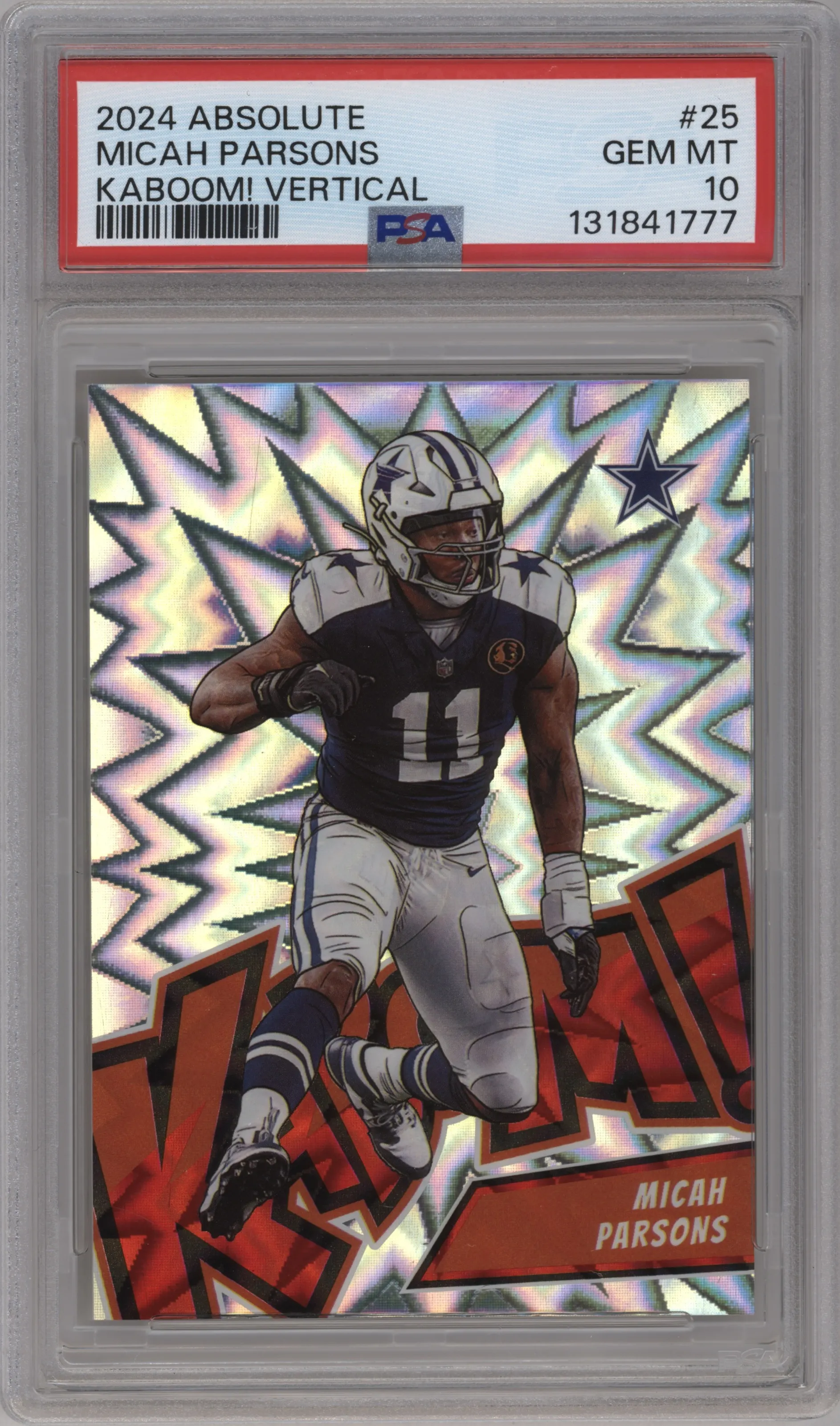 Micah Parsons from the 2024 Panini Absolute set graded by PSA and given an overall grade of 10.