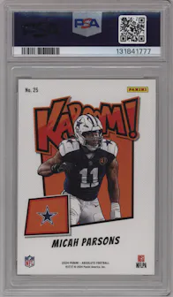 Micah Parsons from the 2024 Panini Absolute set graded by PSA and given an overall grade of 10.