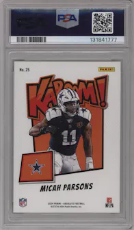 Micah Parsons from the 2024 Panini Absolute set graded by PSA and given an overall grade of 10.