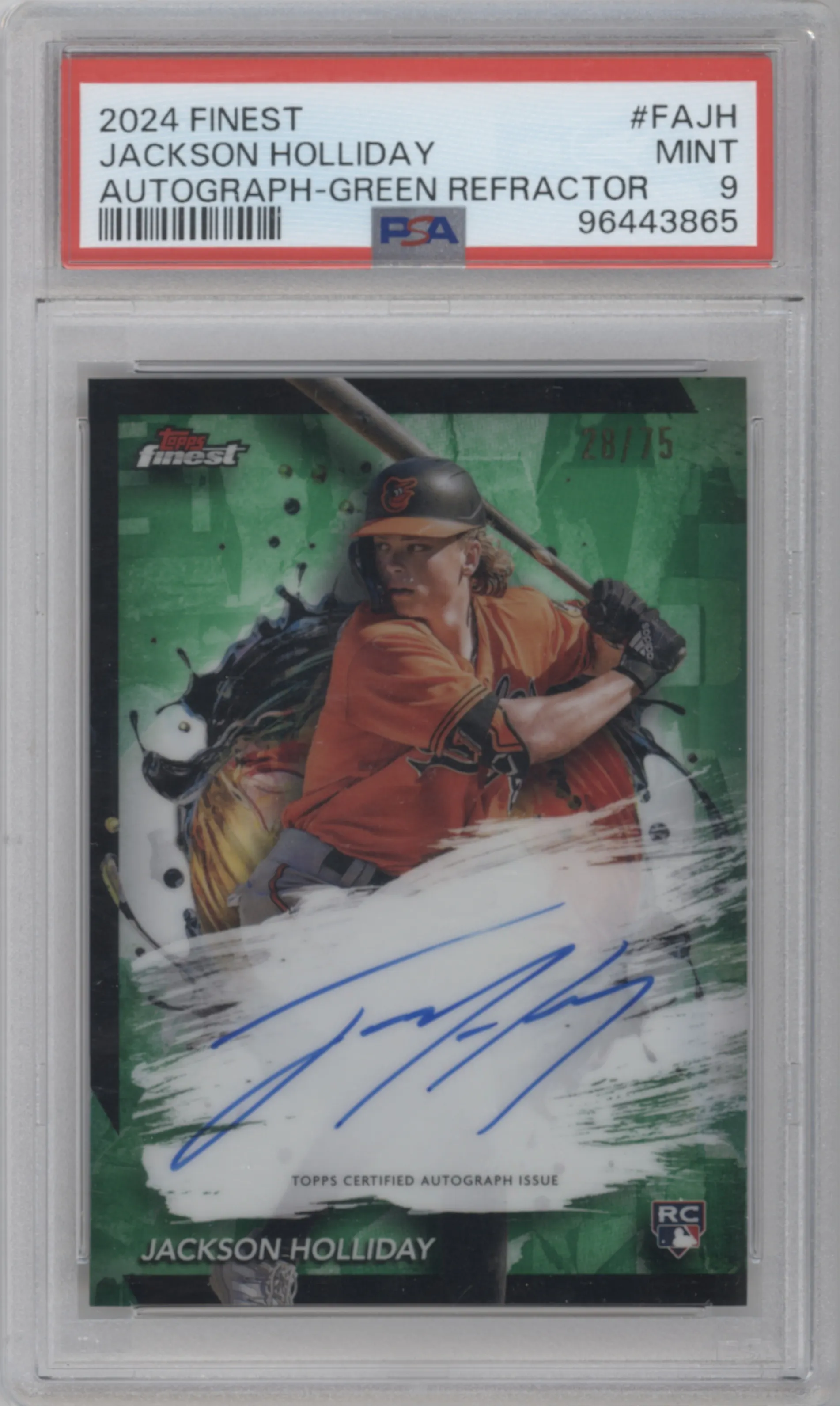 2024 Topps Finest Auto Jackson Holliday Green Refractor PSA 9