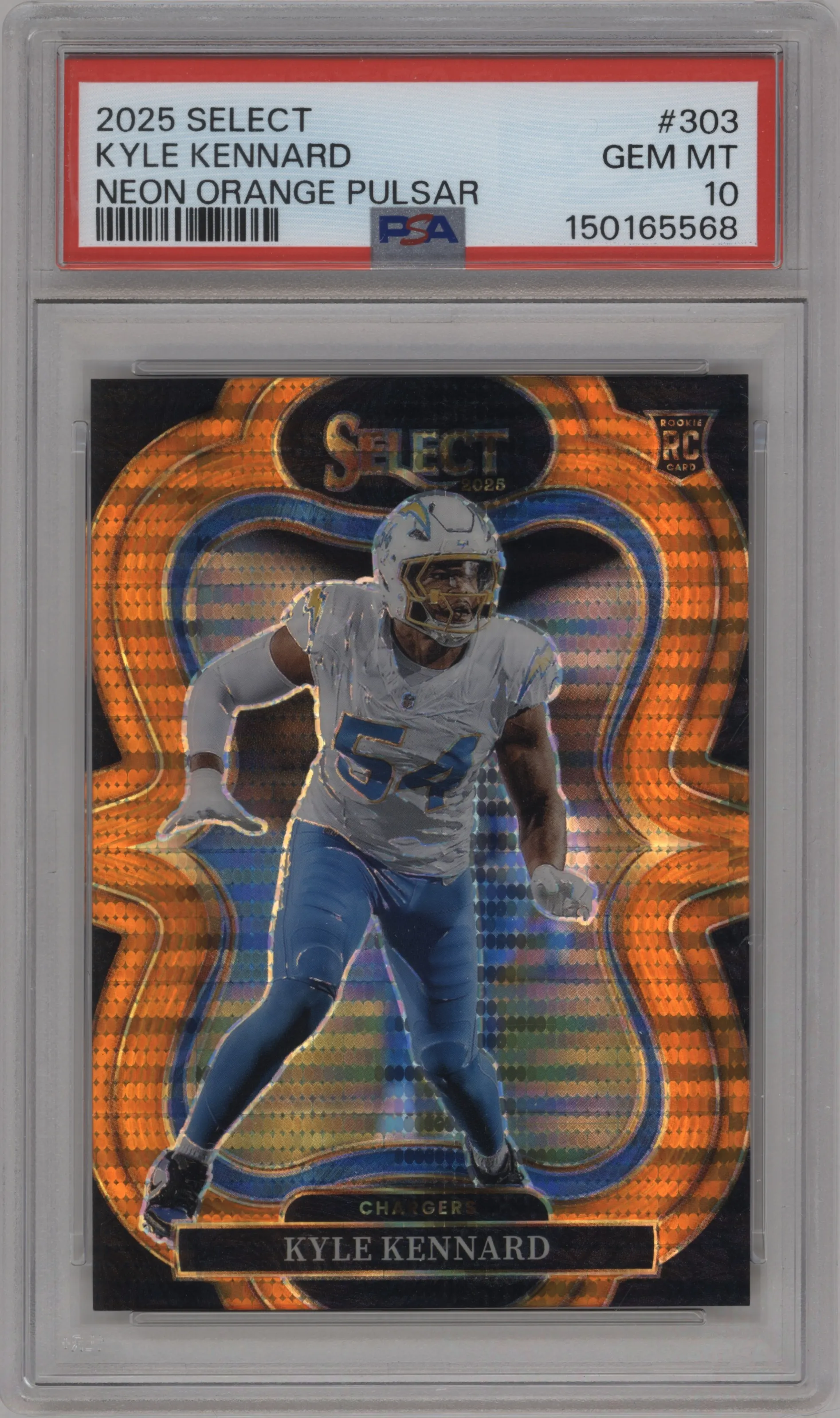 2025 Panini Select Suite Lvl. Kyle Kennard Neon Orange Pulsar Prizm PSA 10