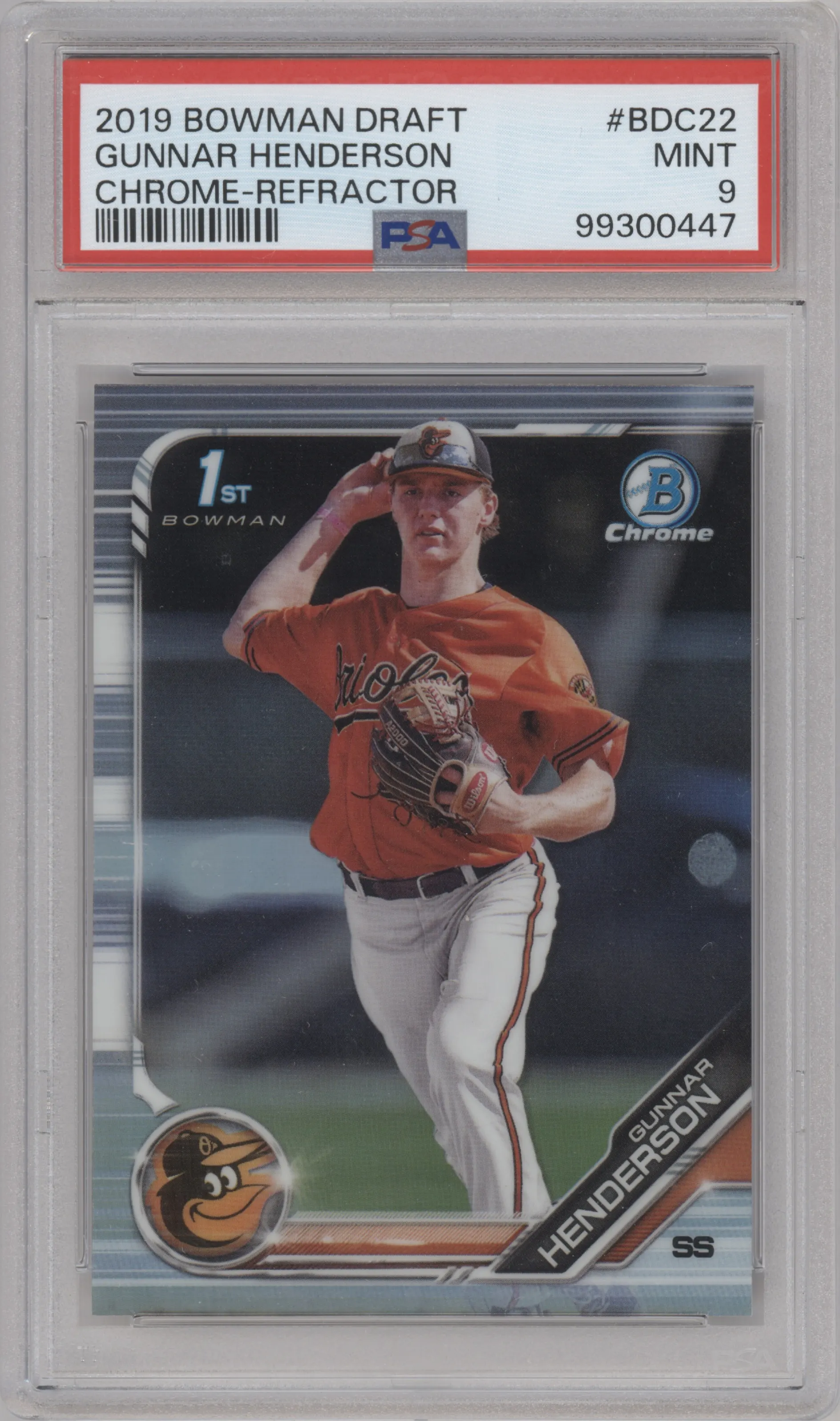 2019 Bowman Draft Chrome Gunnar Henderson Refractor #BDC-22 PSA 9