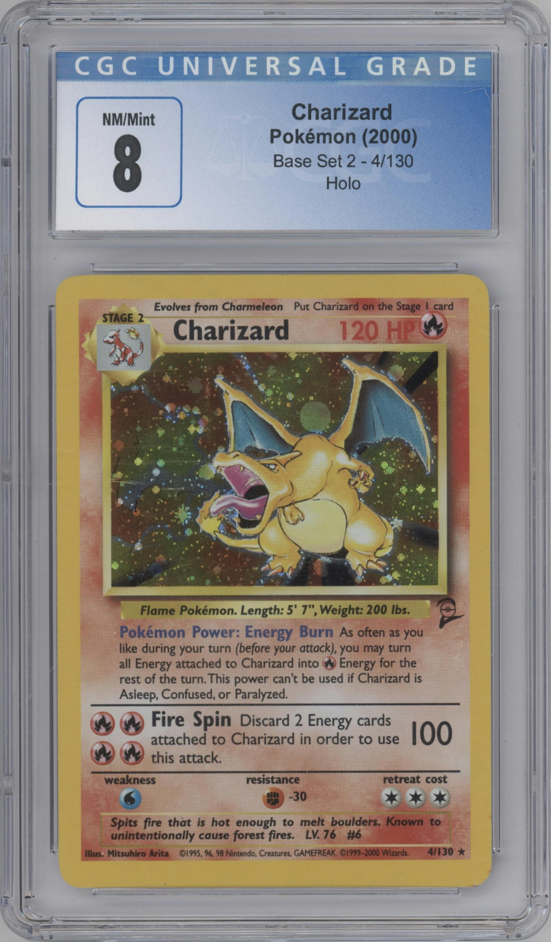 Charizard from the 2000 Pokemon set graded by CSG and given an overall grade of 8.