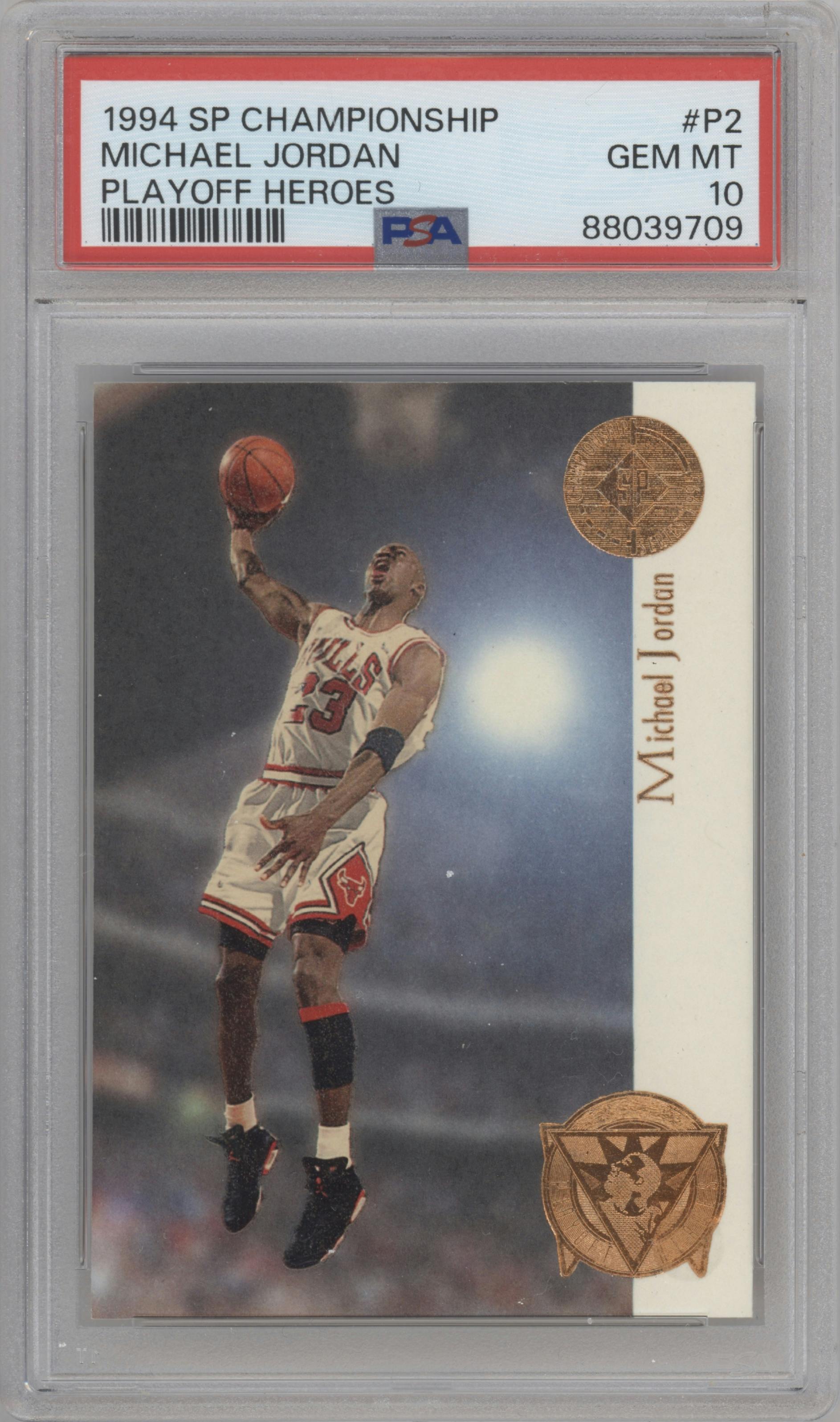 Michael Jordan from the 1994-95 Upper Deck SP Championship set graded by PSA and given an overall grade of 10.
