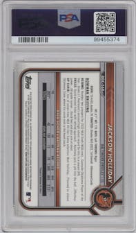 Jackson Holliday from the 2022 Bowman Draft set graded by PSA and given an overall grade of 10.